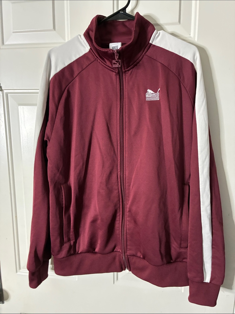 The Marathon Clothing Maroon Track Jacket with White Stripes